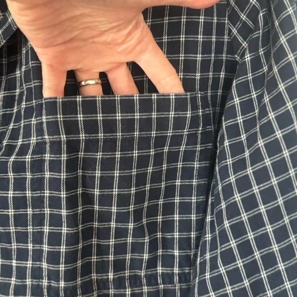 MADEWELL Easy Y-Neck Button-Up Shirt Indigo White Plaid Flannel Cotton XL $88 - Picture 4 of 10